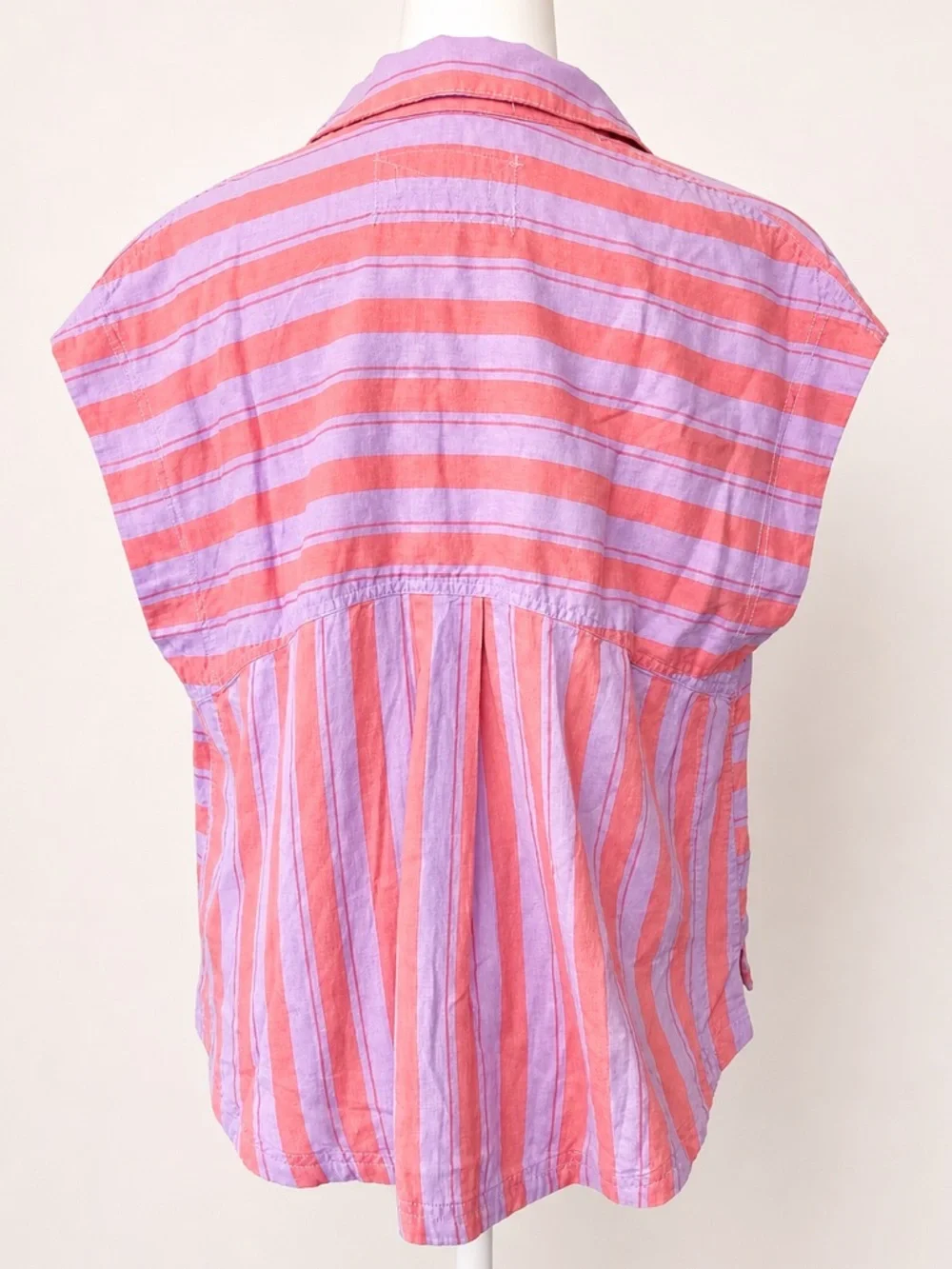 Free People Play It Cool Striped Linen Shirt Sorbet Combo Small NWT - Picture 4 of 8